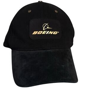 Adult One Size Black Suede Boeing Aviation Ballcap Adjustable EUC